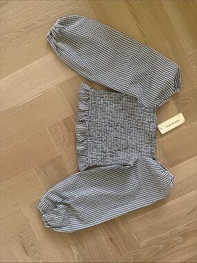 Kids Black & White Gingham Smocked Crop Top